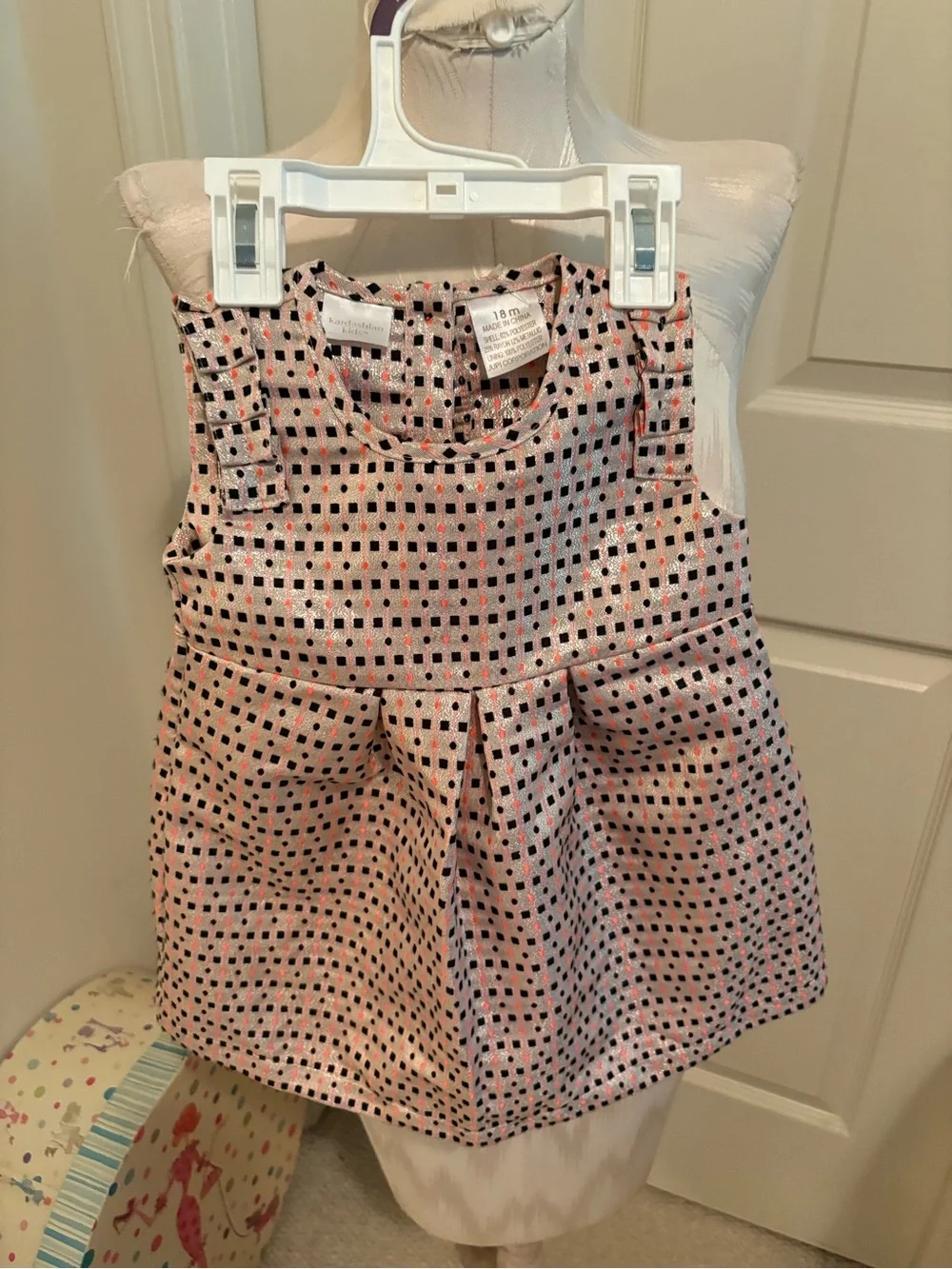 Kardashian Kids Pink Metallic Polka Dot Dress girls 18M new